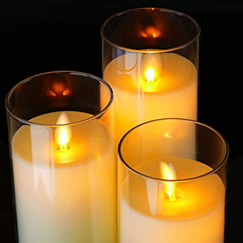 Homemory Flickering Flameless Candles, Battery Operated Acrylic LED Pillar Candles with Remote Control and Timer, Ivory White, Set of 3