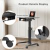 JOY worker Height Adjustable Rolling Laptop Desk with Shelf,Mobile Standing Desk,Pneumatic Mobile Laptop Table with Wheels for Couch Home Office