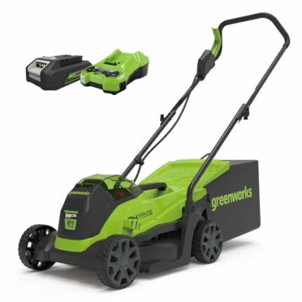 Greenworks GD24LM33K2 Cordless Lawnmower with Brushless Motor for Smaller Lawns up to 140m², 33cm Cutting Width, 30L Bag PLUS 24V 2Ah Battery & C