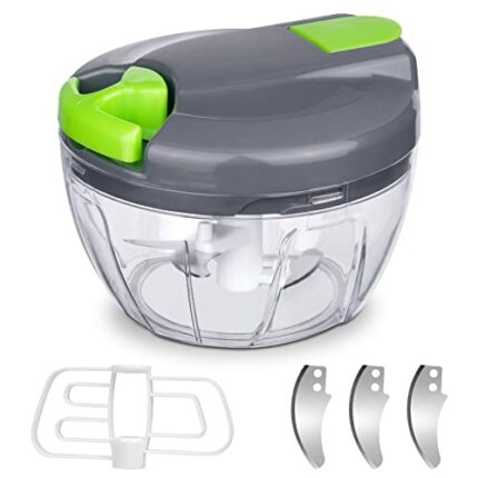 AUAUY Manual Food Chopper Pull String, Hand Food Shredder with Stainless Steel Blades, Vegetable Chopper, Onion Cutter, Garlic Choppe, for Vegeta