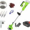 Battery Grass Cutter, Household Small Portable Rechargeable Weeder, Multifunctional Electric Lawn Mower 2 Blade Configurations (Color : Green, Si