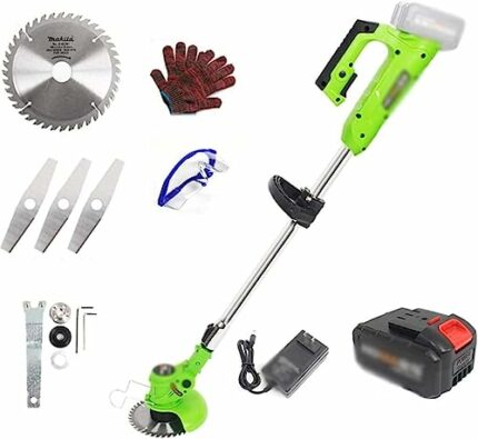 Battery Grass Cutter, Household Small Portable Rechargeable Weeder, Multifunctional Electric Lawn Mower 2 Blade Configurations (Color : Green, Si