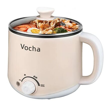 Vocha Electric Hot Pot with Keep Warm Function, 1.6L Non-Stick Electric Skillet, Portable Travel Cooker, Mini Multi-Cooker for Pasta Noodles, Sou