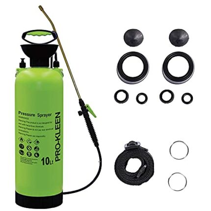 Pro-Kleen Garden Pressure Pump Sprayer Manual Action 10L - Brass Lance - 2 x Spare Seal Kits- For Weed Killer, Pesticides, Herbicides, Insecticid