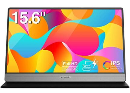 KOORUI Portable Monitor HDMI External Monitor for Laptop/PC/Mac/Phone 15.6 inch 1080P FHD USB-C IPS Gaming Computer Display w/Premium Smart Cover