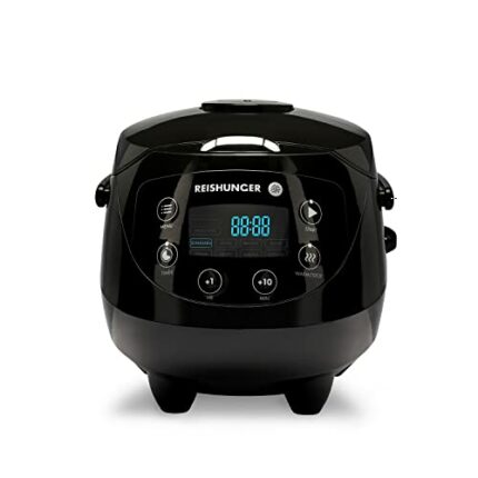 Reishunger Digital Mini Rice Cooker & Steamer - Black - Keep Warm Function & Timer - Premium Inner Pot - Small Multi Cooker with 8 Programmes & 7