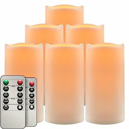 salipt Battery Operated LED Candles, Flickering Flameless Candles, Fake Candles Outdoor Waterproof, Remote Control, 6 Pack 3 Inch Diameter White