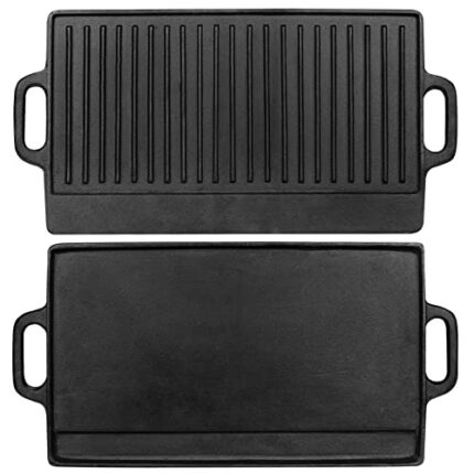 32nd Cast Iron Griddle Plate Suitable for Gas, Electric and Induction Hob, Double Sided Grill Plate with Flat and Ridged Surfaces - 51cm x 23.6cm