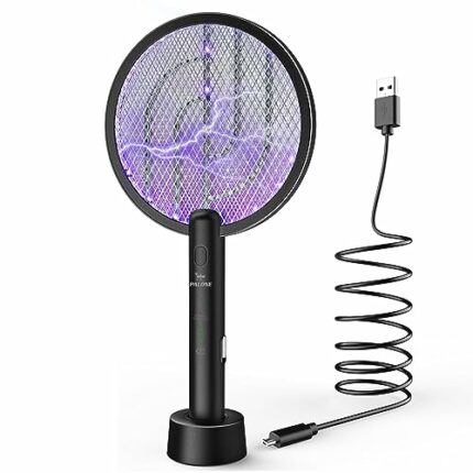 PALONE Electric Fly Swatter, Bug Zapper 2in-1 Racket Fly Killer USB Rechargeable Fly Zapper, Electric Insect Killer for Indoor and Outdoor Pest C