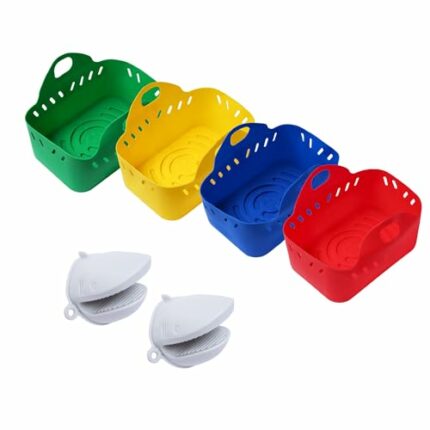 Silicone Air Fryer Liners 4pcs Set Dual Air Fryer with Gloves for Dual Air Fryer Xcui, Ninja Af400UK, AF451UK, Tower, Salter, Instant Vortex, Tef