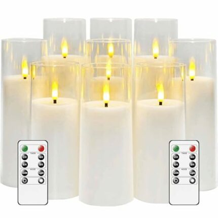 Flickering Flameless Candles Battery Operated with Remote and 2/4/6/8 H Timer Plexiglass Led Pillar Candles Pack of 9 (D2.3"xH 5"6"7")with Realis