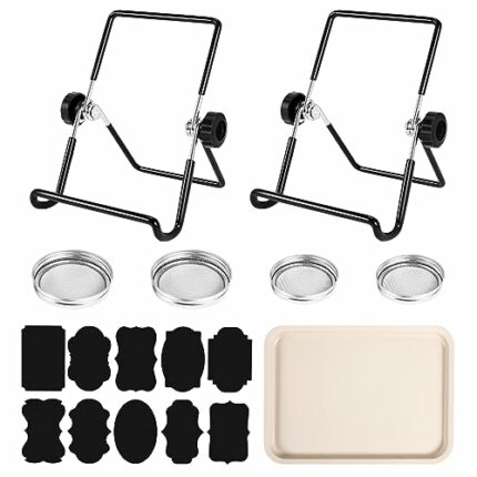 Torribaly Seed Sprouting Germination Kit,2 Pcs Sprouting Stands with 4 Stainless Steel Screen Sprout Lids, Jar Stands, Drip Tray and Label Sticke
