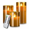 YMing LED Flameless Candles, Real Wax Moving Effect Flickering Glass Candles Set, Pillar Battery Operated Candles with Timer Remote,4" 5" 6" Pack