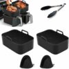 RICUB Air Fryer Liners Rectangular 2PCS Air Fryer Liners Silicone For AF300UK & AF400UK, 2 PCS Silicone Gloves and Tong, 7.6 Inches Ninja Air Fry