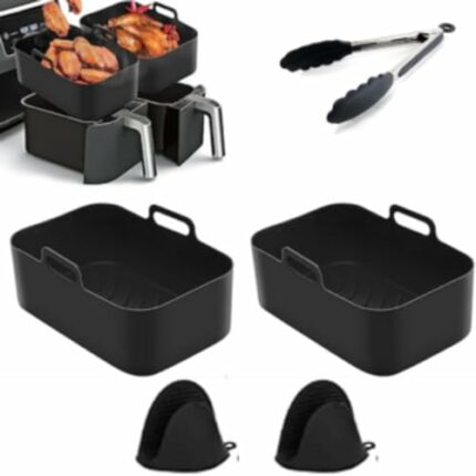 RICUB Air Fryer Liners Rectangular 2PCS Air Fryer Liners Silicone For AF300UK & AF400UK, 2 PCS Silicone Gloves and Tong, 7.6 Inches Ninja Air Fry