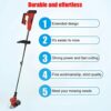 12V Power Grass Trimmer with Battery Powered Lawn Edger, Adjustable Handle and Height Electric Weed Eater Mower for Yard and Garden (Red)