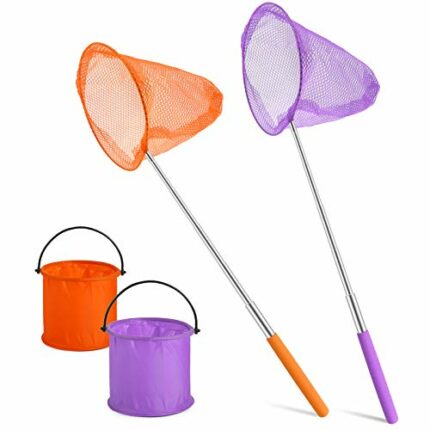 Pllieay 4PCS Telescopic Butterfly Net and Foldable Bucket set- Extendable Fishing Outdoor Telescopic Tool Net for Kids Catching Insects(Extendabl