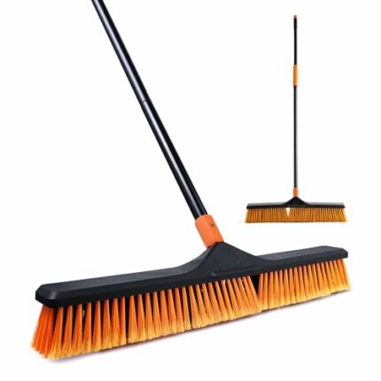 Garden Broom, Yard Brush Heavy Duty Outdoor 2-1 CLEANHOME 166cm, suitable for schools, factories, gardens, artificial grass brush,Stiff Broom(Ora