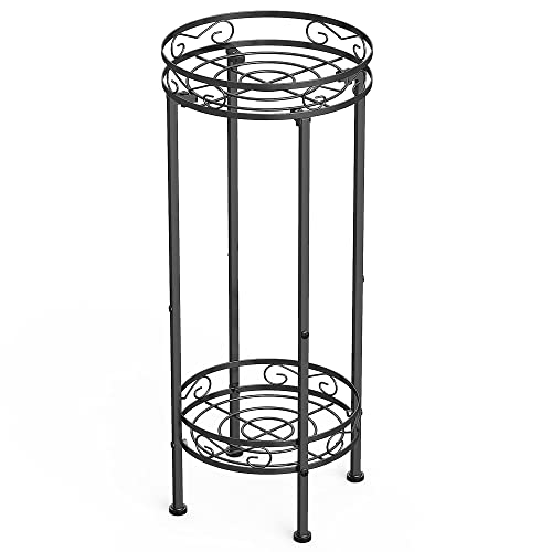 Mutool 2 Tier Tall Plant Stand, Metal Plant Stands Indoor 70x30cm, Flower Stand Flower Pot Display Stand for Garden Patio, Black