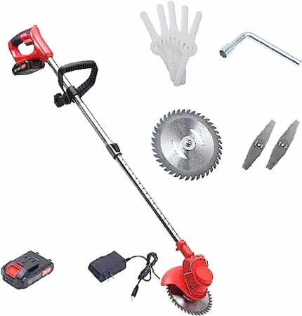 Cordless Trimmer, Adjustable Length Swivel Head Rechargeable Portable Lawn Mower with 3 Blades Battery Powered 24V Light Weeder for Lawn
