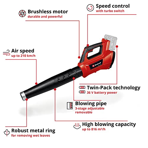 Einhell Power X-Change 36V Cordless Leaf Blower - Powerful (816 m³/h Blow Rate) Garden Blower With Brushless Motor And Turbo Switch - GP-LB 36/21