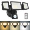 30W LED Security Lights with Motion Sensor, 2400LM Dimmable LED Floodlights Outdoor IP65 Waterproof, 3000K-6500K with Adjustable 3 Head, Remote C