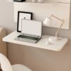 SKOAJAS White Wall Mounted Floating Folding Desk,Drop-leaf Dining Table,Fold Down Hideaway Workbench,for Small Spaces,Bedroom,Home Office,Balcony