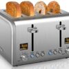SEEDEEM 4 Slice Toaster, Stainless Steel Bread Toaster with LCD Display, 7 Shade Settings, Extra Wide Slots with Cancel/Bagel/Defrost/Reheat Func