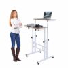 AIZ Mobile Standing Desk, Adjustable Computer Desk Rolling Laptop Cart on Wheels Home Office Computer Workstation, Portable Laptop Stand for Smal