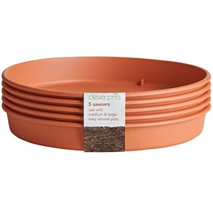Clever Pots Plant Pot Saucers, Pack of 5, For use with Medium and Large Easy Release Pots, Indoor and Outdoor Plastic Plant Saucer, Weather Resis