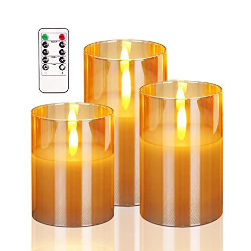HIYAA LED Flameless Candles, Gray Glass Battery Operated Candles Flickering with Remote, 3D Wick Realistic Warm Light LED Candles Flickering with