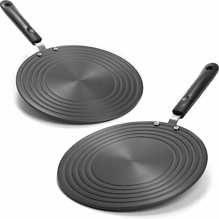 WUWEOT 2 Pack Gas Stove Heat Diffuser, Aluminum Induction Adapter Plate, 24cm Reducer Flame Guard Simmer Ring Hob Plate with Removal Handle for G