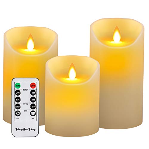 LED Candles,Flameless Candles 4" 5" 6" Real Wax Battery Candle Pillars, 10 Key Remote Control with 24 Hour Timer Function(Ivory,3 * 1)