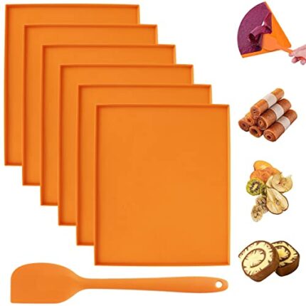 6 Pcs Square Silicone Dehydrator Sheets with Silicone Scraper, 12'' Non-Stick Food Fruit Dehydrator Trays Baking Mats Reusable Thickened Silicone