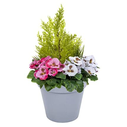 GreenBrokers Artificial Pink & White Pansy Grey Patio Planter 60cm/24in