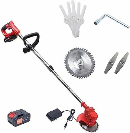 Cordless Trimmer, 24V Electric Small Portable Trimmer With 3 Style Blades Handheld Lawn Mower Adjustable Machine Head Lawn Garden Weeder