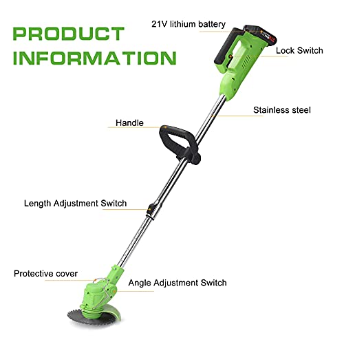 XH&XH Electric Cordless Brush Cutter Edger Electric Lawnmower 24V Pruning Garden Tools Weed Brush Cutter Kit for Weeding Flowering Trees, 2 Batte