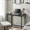 VASAGLE 31.5-Inch Computer Desk, Home Office Small Study Workstation, Simple Assembly, Steel Frame, Engineered Alloy, Black with Wood Grain+Black