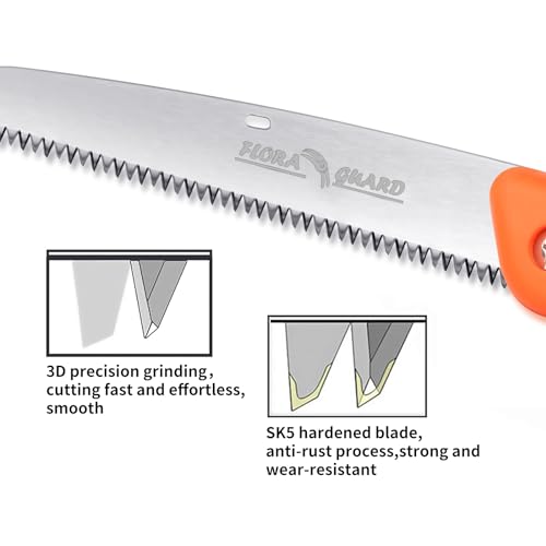 FLORA GUARD 6.3 Inch Folding Pruning Saw - Hand Garden Saw, Saw for Trees with Non-Slip Handles and Safey Lock, Sturdy and Lightweight