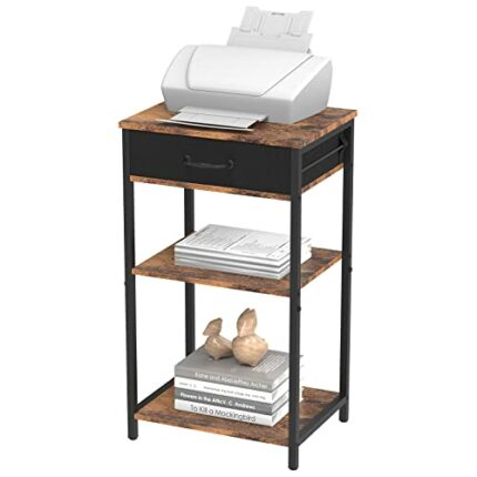 NORCEESAN Industrial Printer Stand Rack 3 Tier Printer Table with Storage Printer Shelf with File Drawer Sofa Side Tables Nightstand for Bedroom