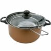Almineez 5pc Black Non Stick Chip Pan Set Fryer Deep Fat Frying Basket Pot W Glass Lid 2l - 24cm Suitable for Gas, Electric and Solid Hotplates