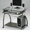 Major-Q 30" H Contemporary Style Modern Pewter Finish Clear Glass Top Home Office Computer Desk, 9000118