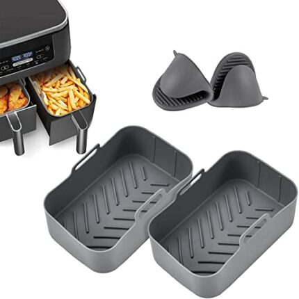 4PCS Silicone Air Fryer Liners for Ninja Dual Air Fryers + Free Gloves, Reusable Ninja Air Fryer Accessories Air Fryer Silicone Pot Double Basket
