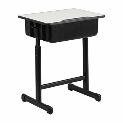Flash Furniture Student Desk with Grey Top and Adjustable Height Pedestal Frame,Black, Natural-YU-YCY-046-GG, stahl, Schwarz, Natur, 23.62" W x 1