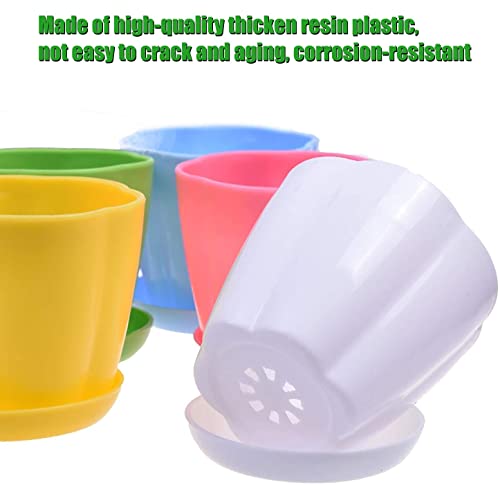 LATERN 10Pcs Plastic Plant Pots, 11cm Colorful Flower Pots Indoor Plant Pots Seedling Nursery Planter with Saucers for Garden Office Desk Balcony