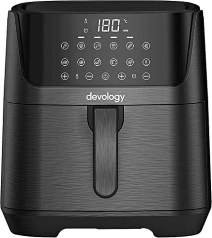 Devology Digital 6.5L Air Fryer Non Stick -50 Recipe Cookbook- 12 Pre-Set Programs - Oil-free cooking - Compact Family Air Fryer Home - 60 Minute