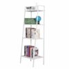 AHomyee Bookshelf Ladder, 4-Tier Iron Book Storage Rack Plant Displaying Ladder Shelf Bathroom Rack, Freestanding Bookcase for Home/Office/Balcon