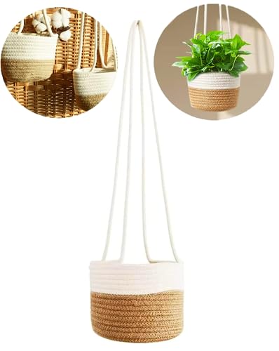 Plant Hangers Hanging Basket,Planter Flower Pot Cotton Rope Woven Baskets 72cm Wall Hanging Planter Ceiling Plants Holder Indoor Outdoor Flower P