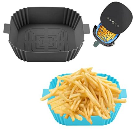 2pcs Air Fryer Liners,Silicone Air Fryer Liner,Heat Resistant Non-Stick Mats for Oven, Air Fryer Accessory for Home Kitchen (grey blue)