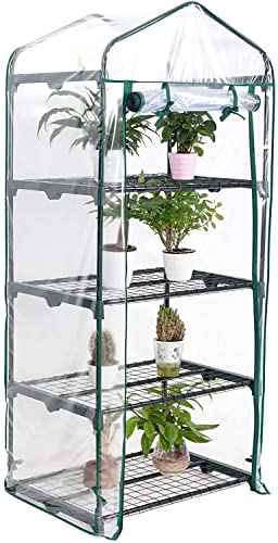 Ram® 4 Tier Walk In Greenhouse – Compact Green House with 4 Shelves and Weatherproof PVC Plastic Cover – Plant House/Grow House for Garden and Ou